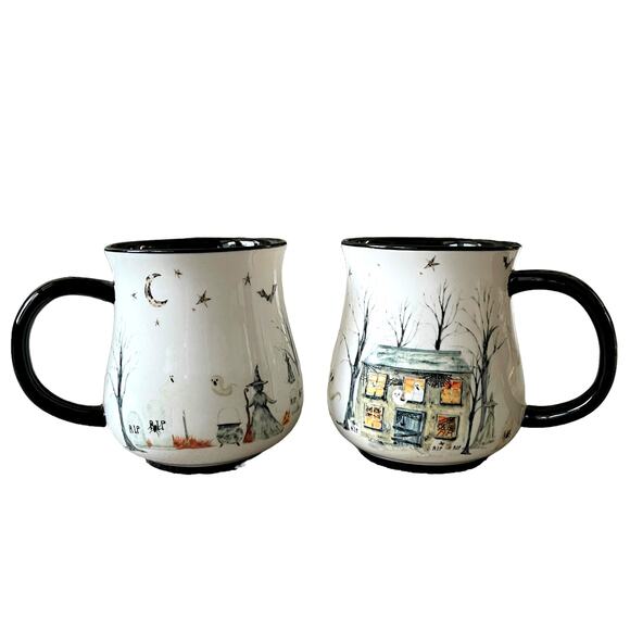 Potter's Studio Halloween Haunted House Ceramic Mug Set of 2 Witch & Ghosts NEW - Picture 1 of 14